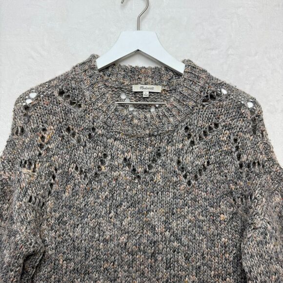 MADEWELL Pointelle Bubble Sleeve Wool Blend Oversized Pullover Sweater Gray Sz S - Picture 4 of 10